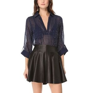 [Rory Beca] Navy Beaded Sheer Blouse Size L